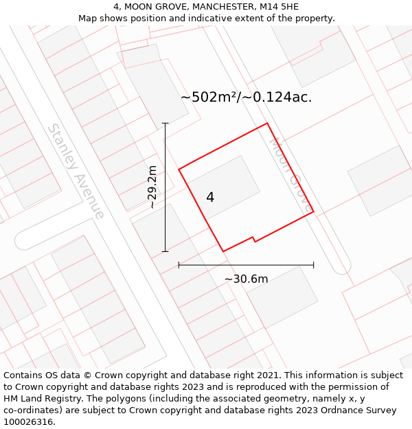 4, MOON GROVE, MANCHESTER, M14 5HE: Plot and title map