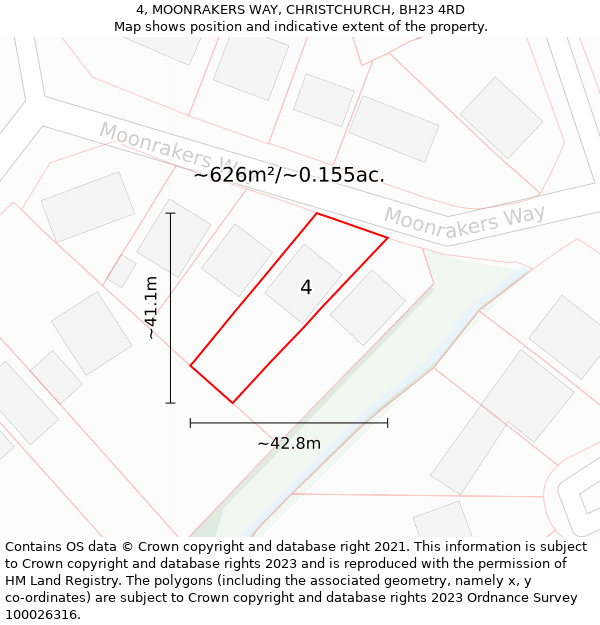 4, MOONRAKERS WAY, CHRISTCHURCH, BH23 4RD: Plot and title map