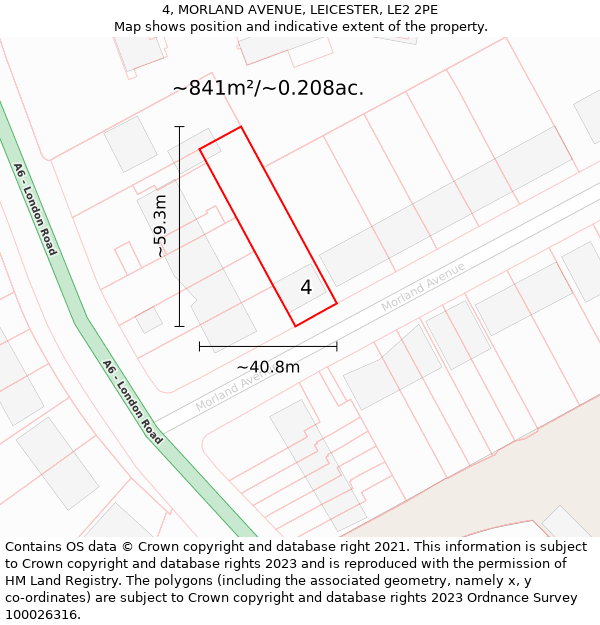 4, MORLAND AVENUE, LEICESTER, LE2 2PE: Plot and title map