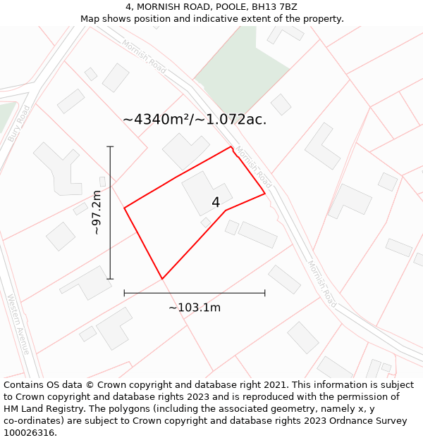 4, MORNISH ROAD, POOLE, BH13 7BZ: Plot and title map