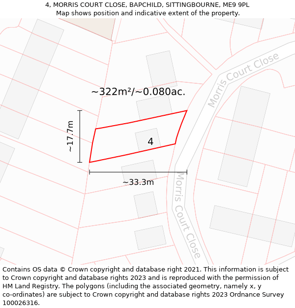 4, MORRIS COURT CLOSE, BAPCHILD, SITTINGBOURNE, ME9 9PL: Plot and title map