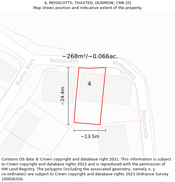 4, MOSSCOTTS, THAXTED, DUNMOW, CM6 2FJ: Plot and title map