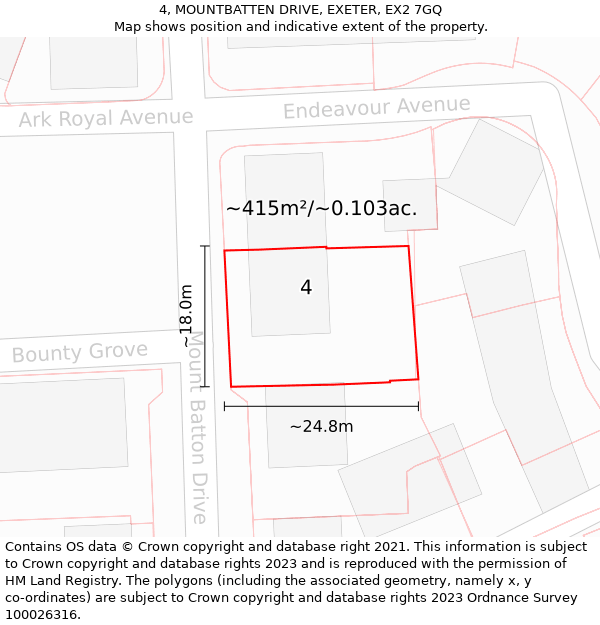 4, MOUNTBATTEN DRIVE, EXETER, EX2 7GQ: Plot and title map