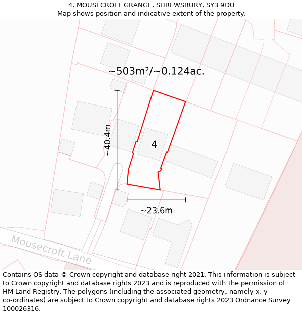 4, MOUSECROFT GRANGE, SHREWSBURY, SY3 9DU: Plot and title map