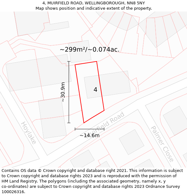 4, MUIRFIELD ROAD, WELLINGBOROUGH, NN8 5NY: Plot and title map