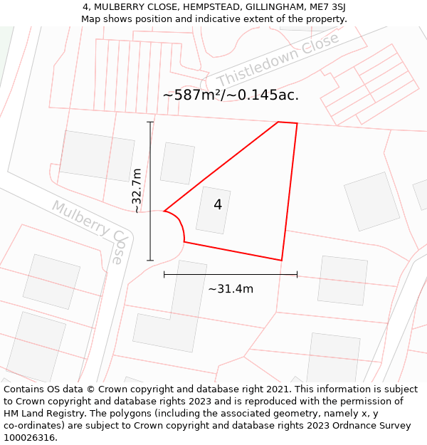 4, MULBERRY CLOSE, HEMPSTEAD, GILLINGHAM, ME7 3SJ: Plot and title map