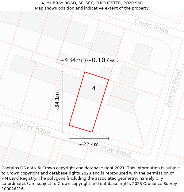 4, MURRAY ROAD, SELSEY, CHICHESTER, PO20 9AR: Plot and title map