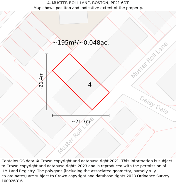 4, MUSTER ROLL LANE, BOSTON, PE21 6DT: Plot and title map