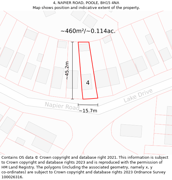 4, NAPIER ROAD, POOLE, BH15 4NA: Plot and title map