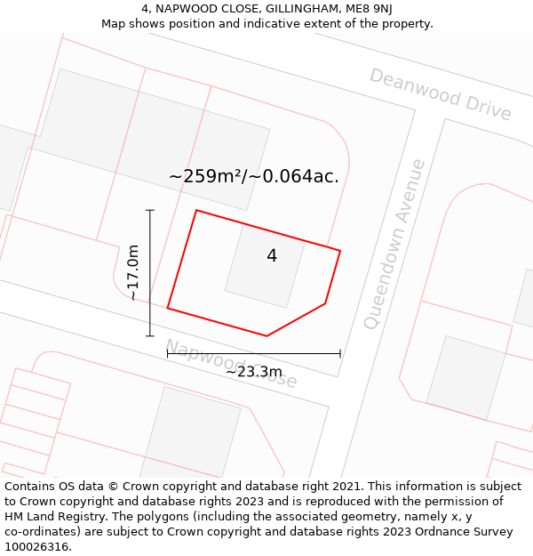 4, NAPWOOD CLOSE, GILLINGHAM, ME8 9NJ: Plot and title map