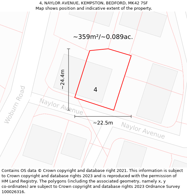 4, NAYLOR AVENUE, KEMPSTON, BEDFORD, MK42 7SF: Plot and title map