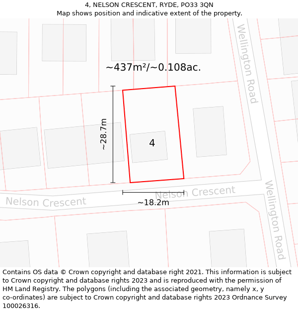 4, NELSON CRESCENT, RYDE, PO33 3QN: Plot and title map