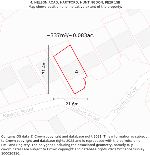 4, NELSON ROAD, HARTFORD, HUNTINGDON, PE29 1SB: Plot and title map