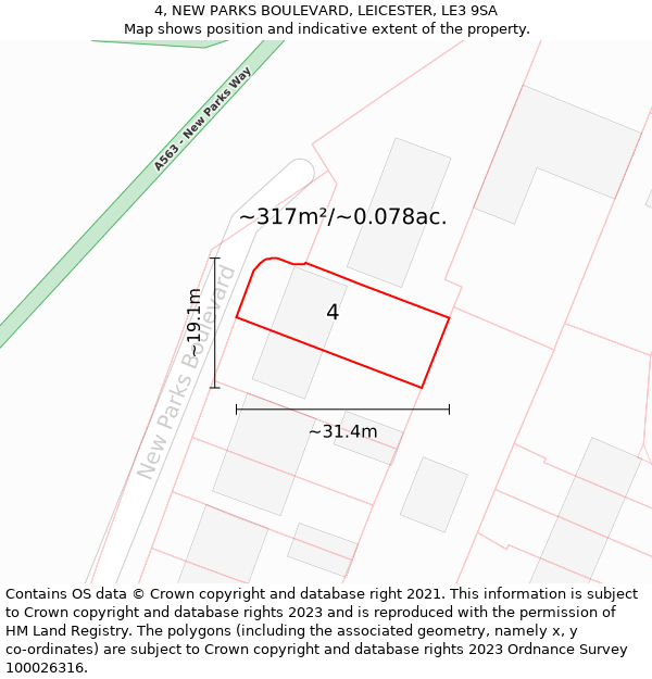 4, NEW PARKS BOULEVARD, LEICESTER, LE3 9SA: Plot and title map