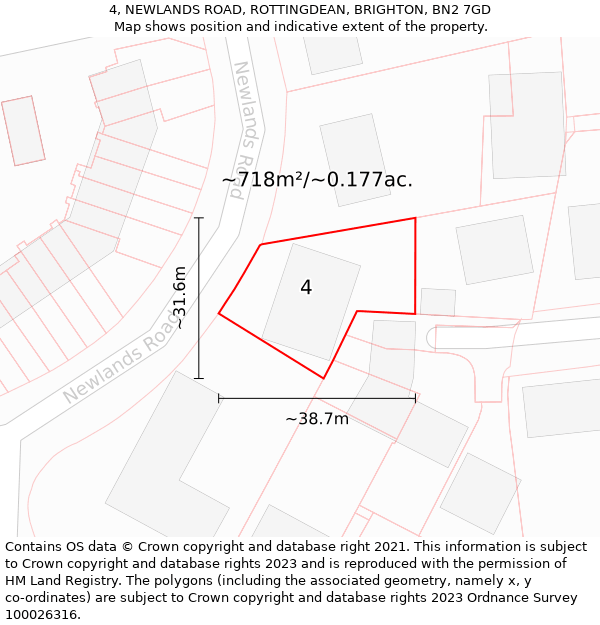 4, NEWLANDS ROAD, ROTTINGDEAN, BRIGHTON, BN2 7GD: Plot and title map