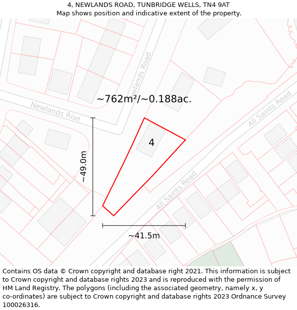 4, NEWLANDS ROAD, TUNBRIDGE WELLS, TN4 9AT: Plot and title map