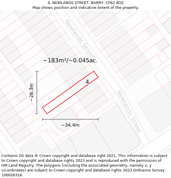 4, NEWLANDS STREET, BARRY, CF62 8DZ: Plot and title map