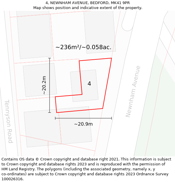 4, NEWNHAM AVENUE, BEDFORD, MK41 9PR: Plot and title map