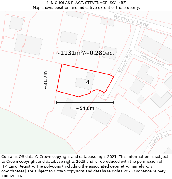 4, NICHOLAS PLACE, STEVENAGE, SG1 4BZ: Plot and title map