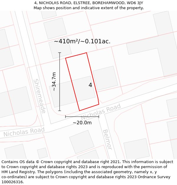 4, NICHOLAS ROAD, ELSTREE, BOREHAMWOOD, WD6 3JY: Plot and title map