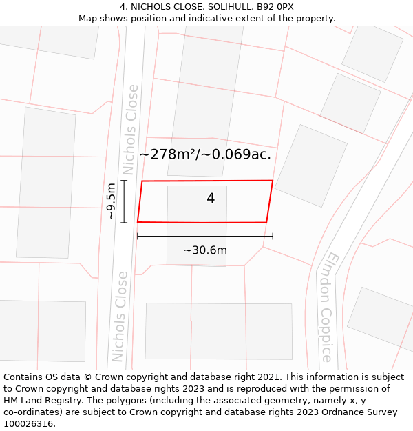 4, NICHOLS CLOSE, SOLIHULL, B92 0PX: Plot and title map