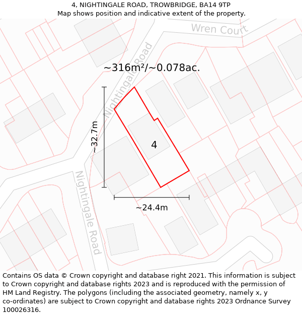 4, NIGHTINGALE ROAD, TROWBRIDGE, BA14 9TP: Plot and title map