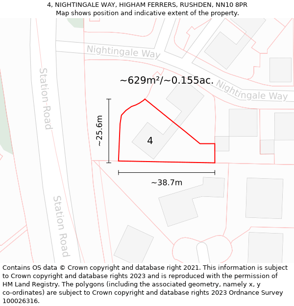 4, NIGHTINGALE WAY, HIGHAM FERRERS, RUSHDEN, NN10 8PR: Plot and title map