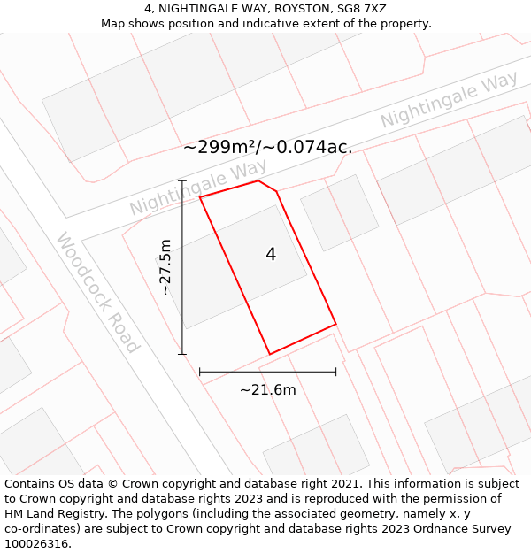 4, NIGHTINGALE WAY, ROYSTON, SG8 7XZ: Plot and title map