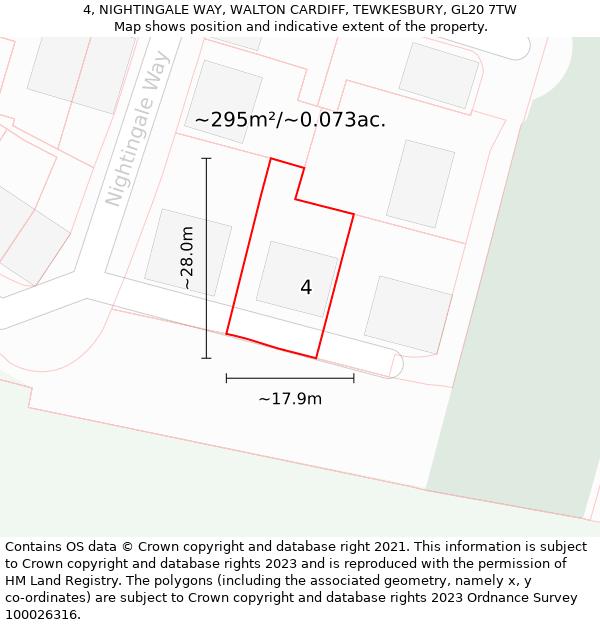 4, NIGHTINGALE WAY, WALTON CARDIFF, TEWKESBURY, GL20 7TW: Plot and title map