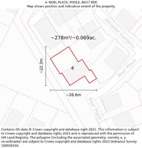 4, NOEL PLACE, POOLE, BH17 8DE: Plot and title map