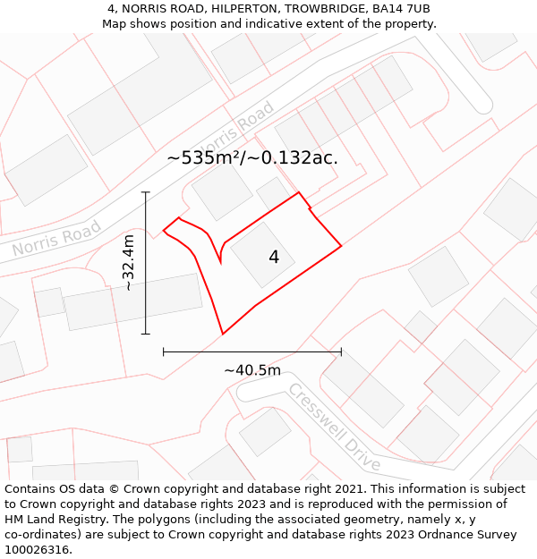 4, NORRIS ROAD, HILPERTON, TROWBRIDGE, BA14 7UB: Plot and title map