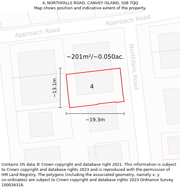 4, NORTHFALLS ROAD, CANVEY ISLAND, SS8 7QQ: Plot and title map