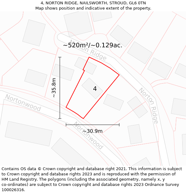 4, NORTON RIDGE, NAILSWORTH, STROUD, GL6 0TN: Plot and title map