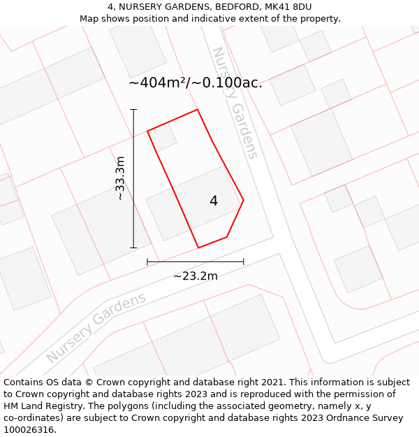 4, NURSERY GARDENS, BEDFORD, MK41 8DU: Plot and title map