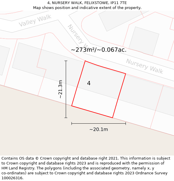 4, NURSERY WALK, FELIXSTOWE, IP11 7TE: Plot and title map