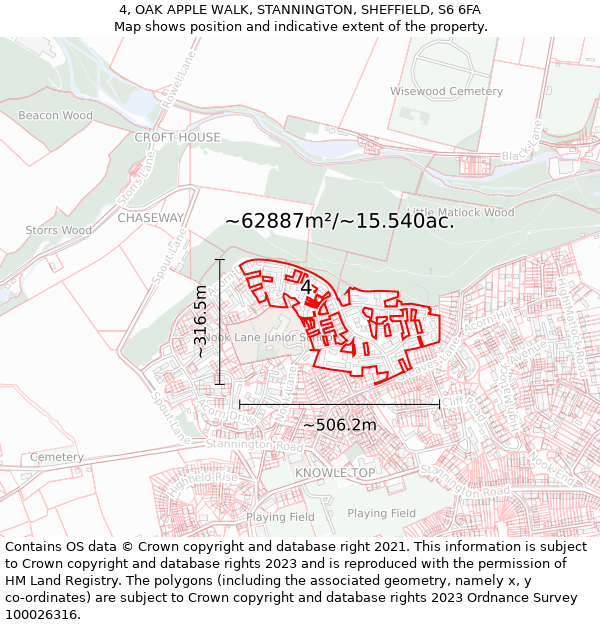 4, OAK APPLE WALK, STANNINGTON, SHEFFIELD, S6 6FA: Plot and title map