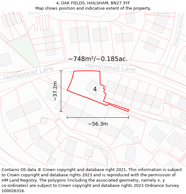 4, OAK FIELDS, HAILSHAM, BN27 3YF: Plot and title map