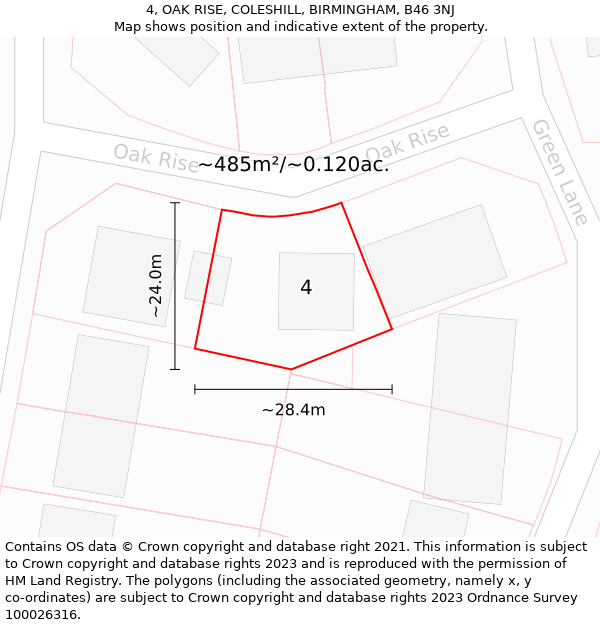 4, OAK RISE, COLESHILL, BIRMINGHAM, B46 3NJ: Plot and title map