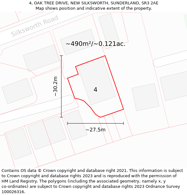 4, OAK TREE DRIVE, NEW SILKSWORTH, SUNDERLAND, SR3 2AE: Plot and title map