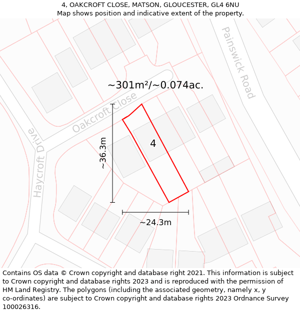 4, OAKCROFT CLOSE, MATSON, GLOUCESTER, GL4 6NU: Plot and title map