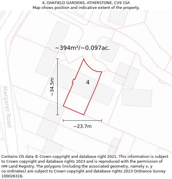 4, OAKFIELD GARDENS, ATHERSTONE, CV9 1SA: Plot and title map