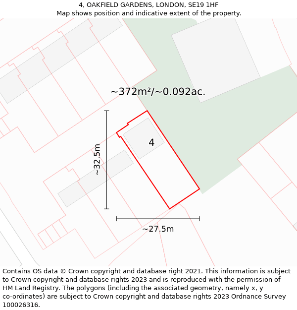 4, OAKFIELD GARDENS, LONDON, SE19 1HF: Plot and title map