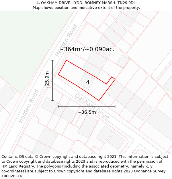 4, OAKHAM DRIVE, LYDD, ROMNEY MARSH, TN29 9DL: Plot and title map