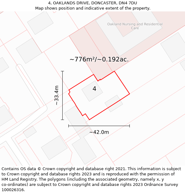 4, OAKLANDS DRIVE, DONCASTER, DN4 7DU: Plot and title map