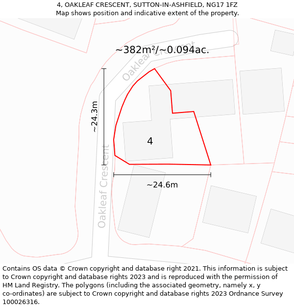 4, OAKLEAF CRESCENT, SUTTON-IN-ASHFIELD, NG17 1FZ: Plot and title map