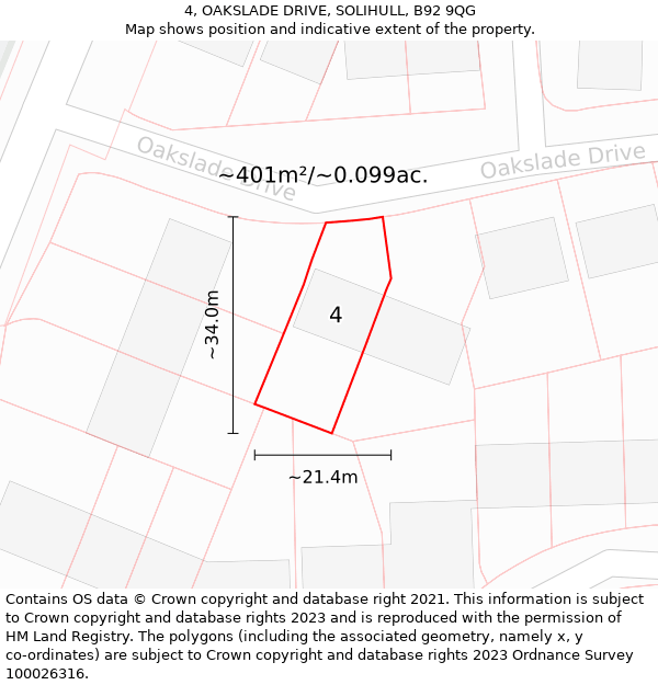 4, OAKSLADE DRIVE, SOLIHULL, B92 9QG: Plot and title map