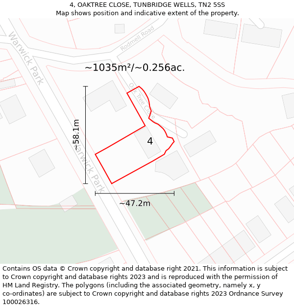 4, OAKTREE CLOSE, TUNBRIDGE WELLS, TN2 5SS: Plot and title map