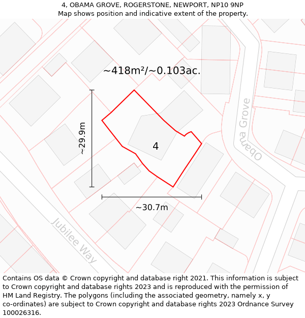4, OBAMA GROVE, ROGERSTONE, NEWPORT, NP10 9NP: Plot and title map