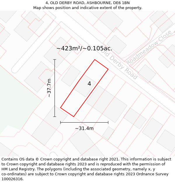 4, OLD DERBY ROAD, ASHBOURNE, DE6 1BN: Plot and title map