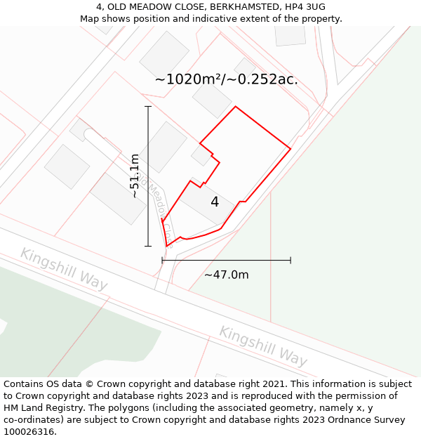 4, OLD MEADOW CLOSE, BERKHAMSTED, HP4 3UG: Plot and title map